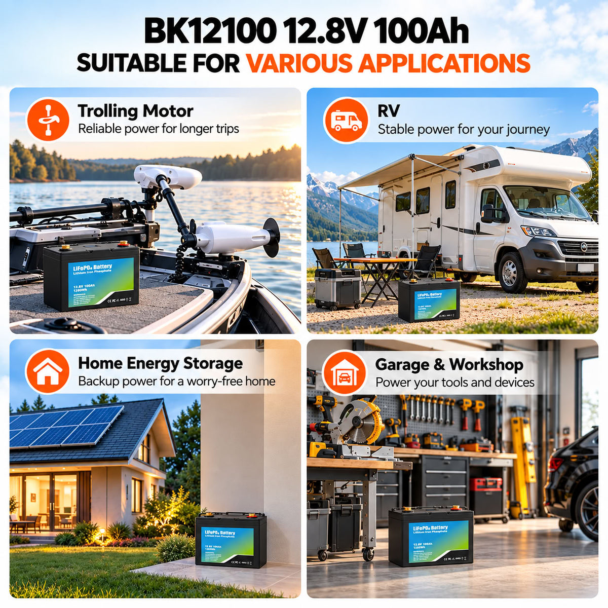 iFORWAY 12.8V 100Ah LiFePO4 battery for trolling motors, RVs, home energy storage and workshop applications