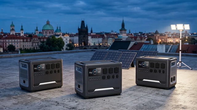iFORWAY portable power stations with solar panels for rooftop backup power
