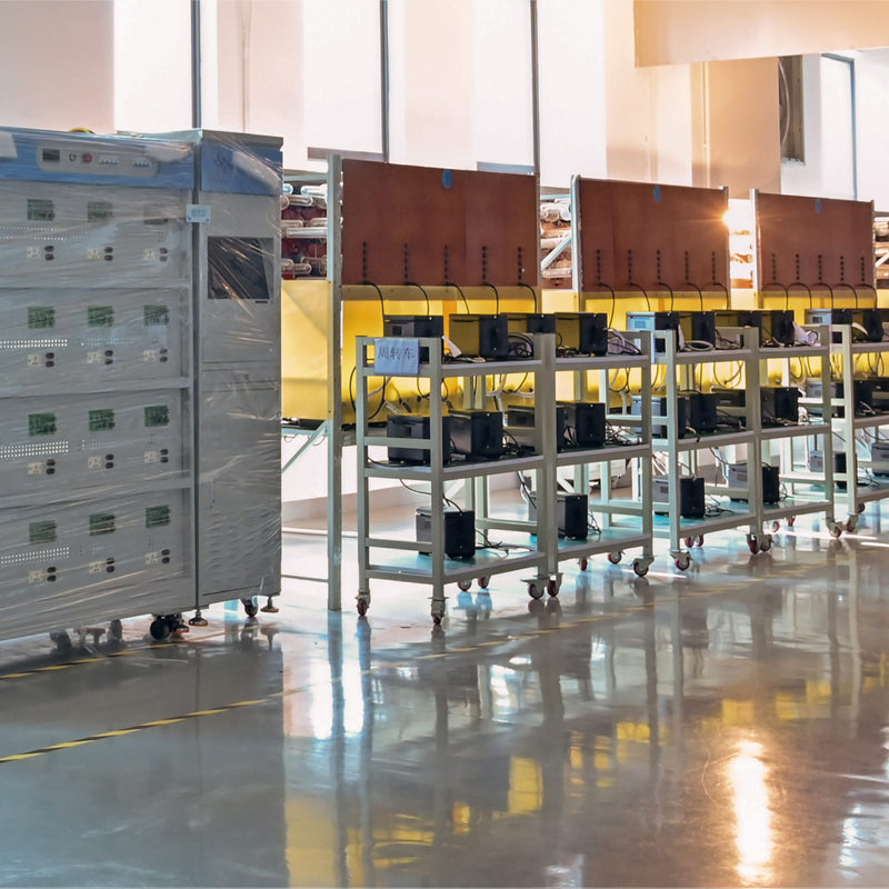 iFORWAY stacking and racking area holding power stations awaiting test or shipment