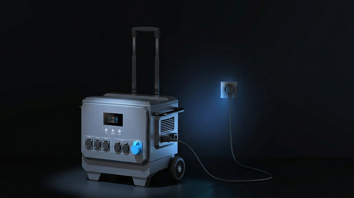 iFORWAY portable power station charging from a wall outlet