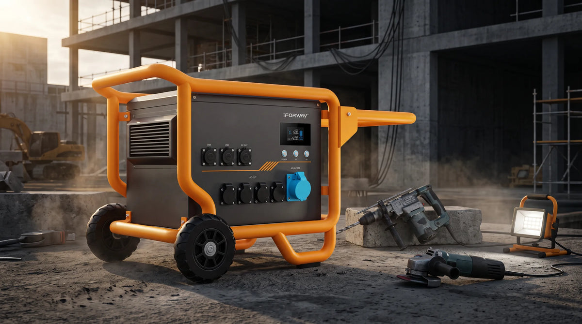 iFORWAY M5003 portable power station powering tools at a jobsite