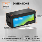 iFORWAY BK24200 25.6V 205Ah LiFePO4 battery dimensions 20.67 x 9.65 x 8.66 inches